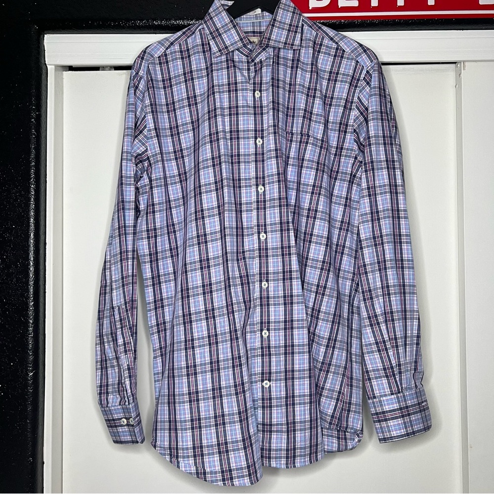Peter Millar Button Up Shirt Blue Plaid